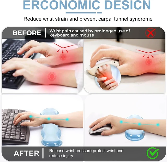 Alt view image 7 of 7 - Blue Striped Mouse Pad Set Scalloped XXL Desk Mat + Ergonomic Mouse Wrist Rest + Gel Keyboard Wrist Rest for Keyboard 65%/75% 3in1 Large Desk Pad for Desktop Home Office Computer Game