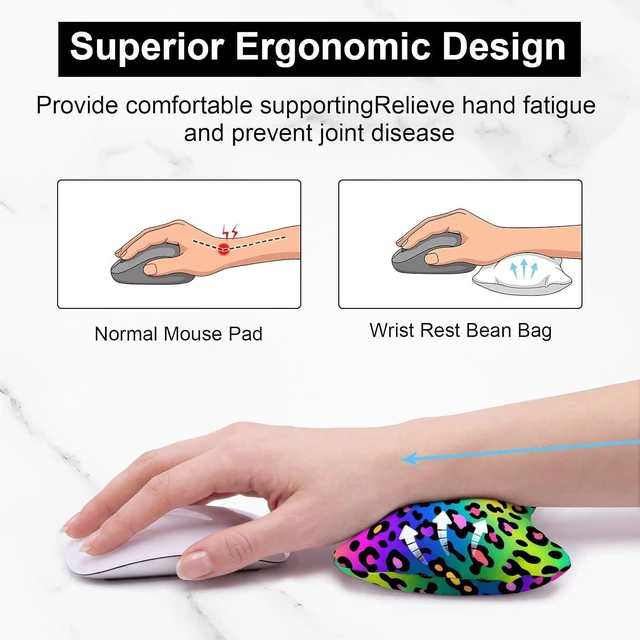 Alt view image 2 of 7 - Ergonomic Wrist Rest Bean Bag 5.9 x 4.7 Inch Soft Breathable Bead Cushion for Computer Mouse Laptop PC Gaming Removable Printed Cover Desk Decor Gift Rainbow Leopard