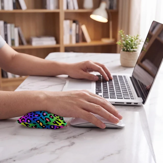 Alt view image 6 of 7 - Ergonomic Wrist Rest Bean Bag 5.9 x 4.7 Inch Soft Breathable Bead Cushion for Computer Mouse Laptop PC Gaming Removable Printed Cover Desk Decor Gift Rainbow Leopard