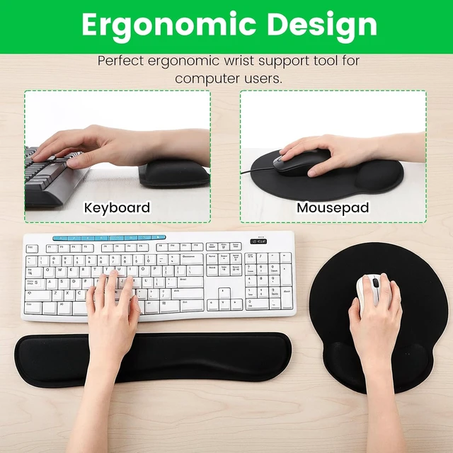 Alt view image 4 of 7 - 6 Pcs Mouse Pad and Keyboard Wrist Rest - Ergonomic Wrist Pad for Computer Keyboard and Mouse Pad Memory Foam Wrist Support for Comfy Typing (Classic Black)
