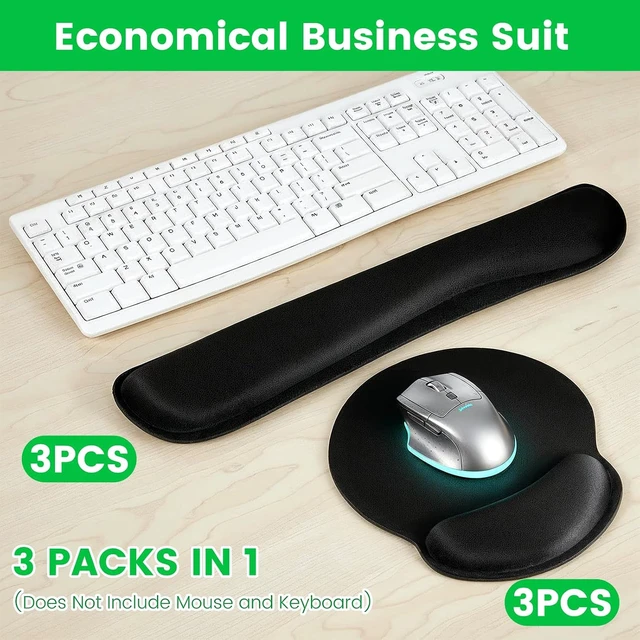 Alt view image 3 of 7 - 6 Pcs Mouse Pad and Keyboard Wrist Rest - Ergonomic Wrist Pad for Computer Keyboard and Mouse Pad Memory Foam Wrist Support for Comfy Typing (Classic Black)