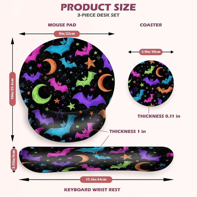 Alt view image 2 of 7 - Magic Bat Keyboard Wrist Rest and Mouse Pad Set 3-in-1 Memory Foam Support