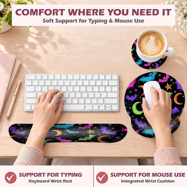 Alt view image 3 of 7 - Magic Bat Keyboard Wrist Rest and Mouse Pad Set 3-in-1 Memory Foam Support