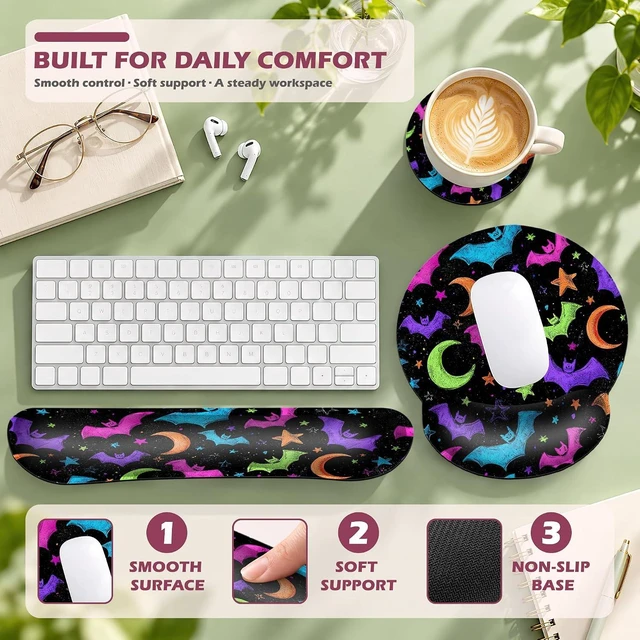Alt view image 4 of 7 - Magic Bat Keyboard Wrist Rest and Mouse Pad Set 3-in-1 Memory Foam Support
