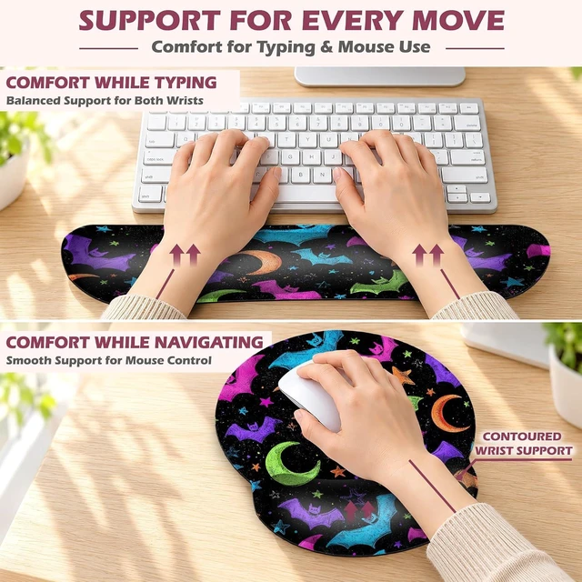 Alt view image 6 of 7 - Magic Bat Keyboard Wrist Rest and Mouse Pad Set 3-in-1 Memory Foam Support