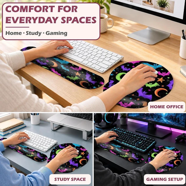 Alt view image 7 of 7 - Magic Bat Keyboard Wrist Rest and Mouse Pad Set 3-in-1 Memory Foam Support