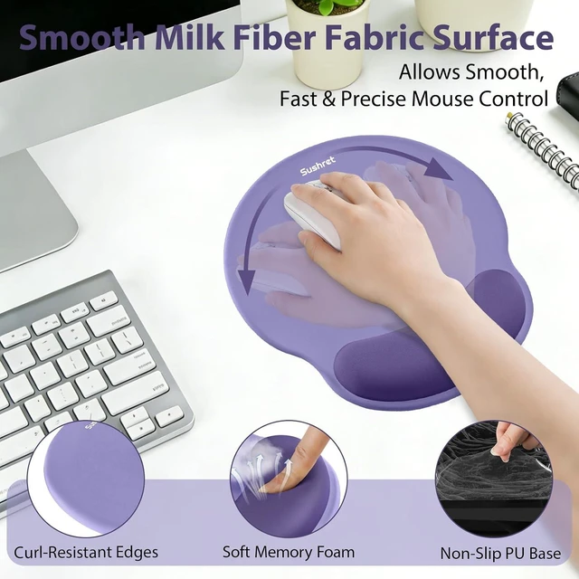 Alt view image 3 of 7 - Mouse Pad and Keyboard Wrist Rest 3-in-1 Gel Memory Foam Ergonomic Mouse Pad with Wrist Rest Set Gaming Mousepad Arm Cushion Support for Computer Office Desk Accessories Cute Setup Purple