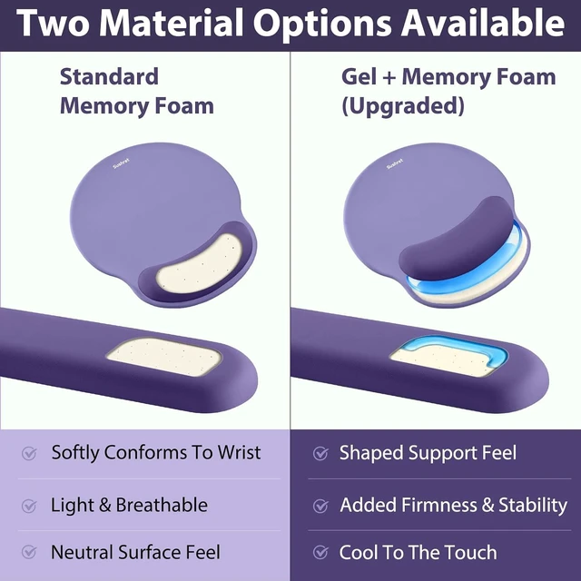 Alt view image 5 of 7 - Mouse Pad and Keyboard Wrist Rest 3-in-1 Gel Memory Foam Ergonomic Mouse Pad with Wrist Rest Set Gaming Mousepad Arm Cushion Support for Computer Office Desk Accessories Cute Setup Purple