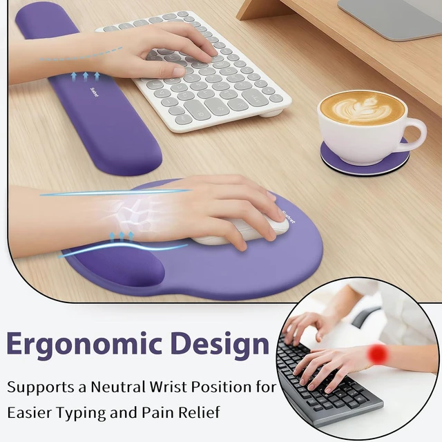 Alt view image 2 of 7 - Mouse Pad and Keyboard Wrist Rest 3-in-1 Gel Memory Foam Ergonomic Mouse Pad with Wrist Rest Set Gaming Mousepad Arm Cushion Support for Computer Office Desk Accessories Cute Setup Purple