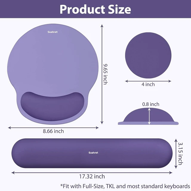 Alt view image 7 of 7 - Mouse Pad and Keyboard Wrist Rest 3-in-1 Gel Memory Foam Ergonomic Mouse Pad with Wrist Rest Set Gaming Mousepad Arm Cushion Support for Computer Office Desk Accessories Cute Setup Purple