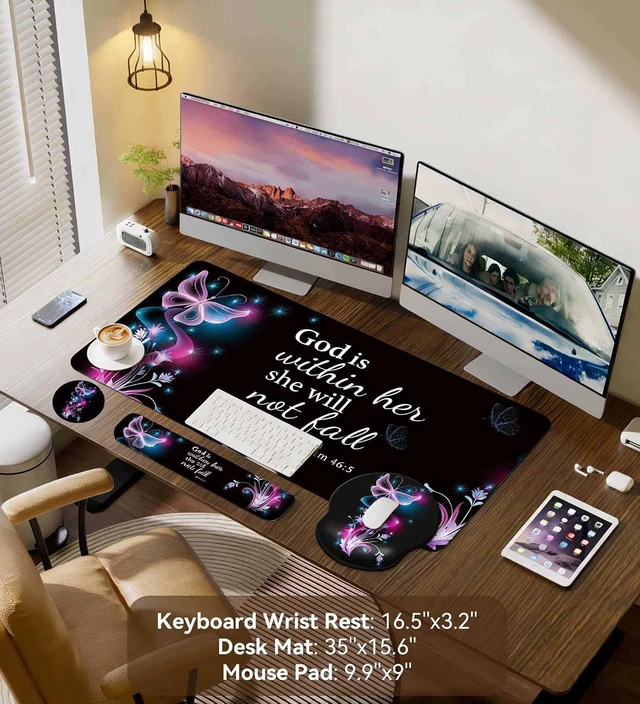 Alt view image 2 of 7 - Desk Mat Set Keyboard and Mouse Pad with Wrist Rest Support