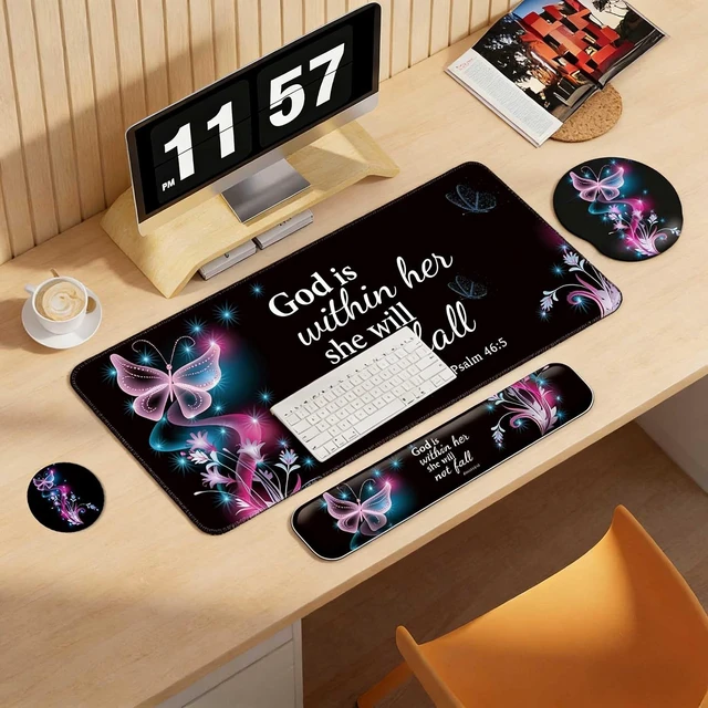 Alt view image 7 of 7 - Desk Mat Set Keyboard and Mouse Pad with Wrist Rest Support