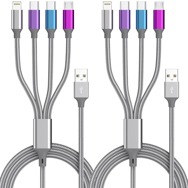 Main image of Multi Charging Cable 4ft 2Pack 4 in 1 Charger Cord Dual Tyep-C Rapid Cable