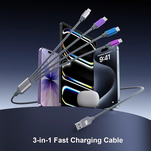 Alt view image 2 of 7 - Multi Charging Cable 4ft 2Pack 4 in 1 Charger Cord Dual Tyep-C Rapid Cable