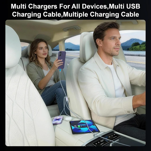Alt view image 6 of 7 - Multi Charging Cable 4ft 2Pack 4 in 1 Charger Cord Dual Tyep-C Rapid Cable