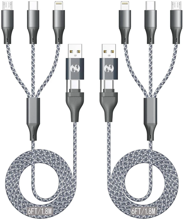 Alt view image 7 of 7 - Multi Charging Cable 4ft 2Pack 4 in 1 Charger Cord Dual Tyep-C Rapid Cable
