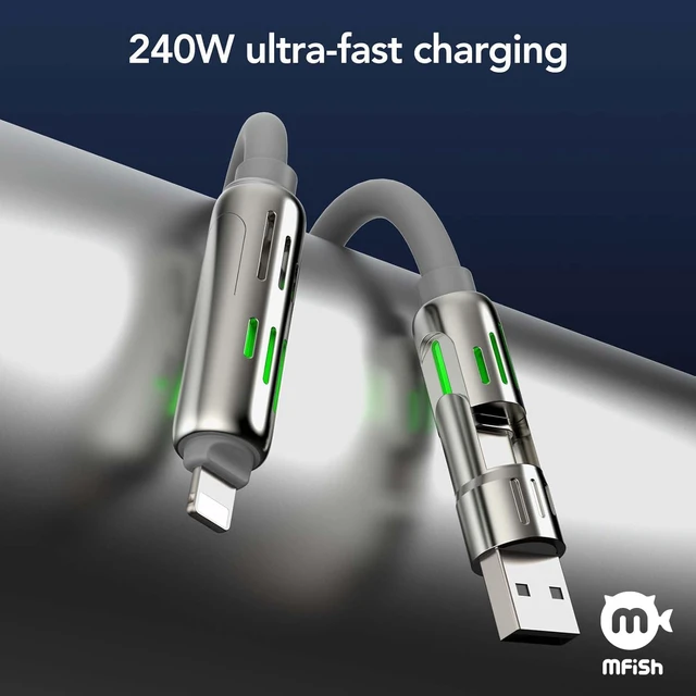 Alt view image 2 of 7 - 240W 4-in-1 Fast Charging Cable Grey 6.6FT