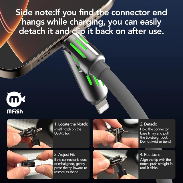 Alt view image 7 of 7 - 240W 4-in-1 Fast Charging Cable Grey 6.6FT