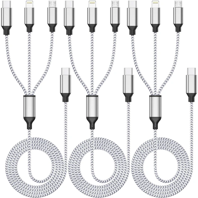 Main image of Multi Charging Cable 4ft 3Pack 3 in 1 Charger Cord Multiple Usb C Cable