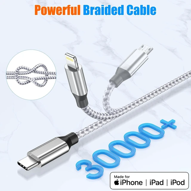 Alt view image 4 of 7 - Multi Charging Cable 4ft 3Pack 3 in 1 Charger Cord Multiple Usb C Cable
