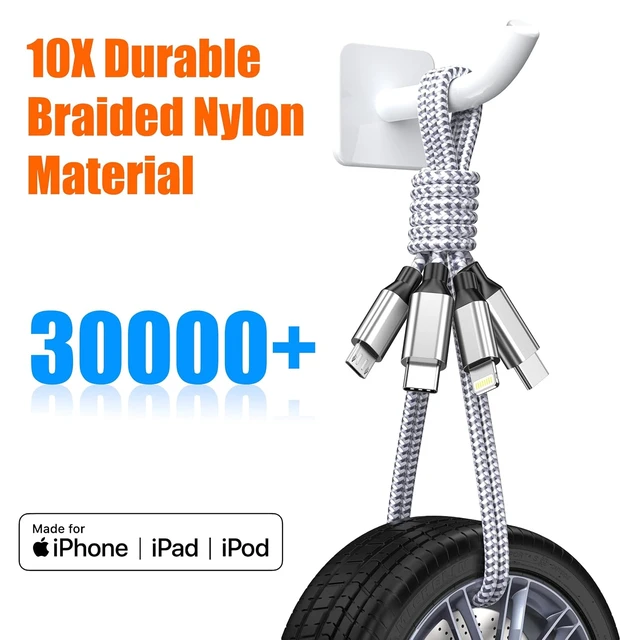 Alt view image 5 of 7 - Multi Charging Cable 4ft 3Pack 3 in 1 Charger Cord Multiple Usb C Cable