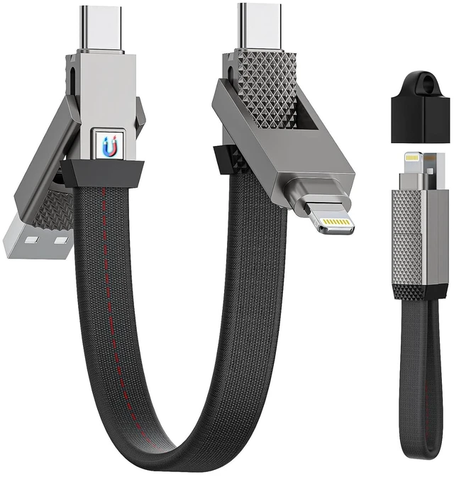 Main image of 4-in-1 USB C 100W Magnetic Short Keychain Charger Multi Charging Cable USB A+C to USB C+Lightning Fast Charger Cable Travel Portable Charger Cable for iPhone 16/15/14/13/12/iPad/