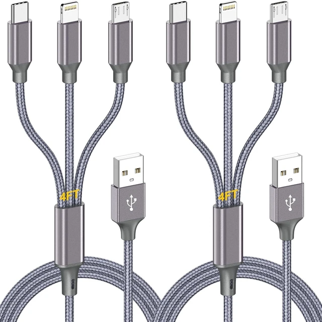 Main image of Multi Charging Cable 4ft 2Pack 3 in 1 USB Multiple MFi Charger cord