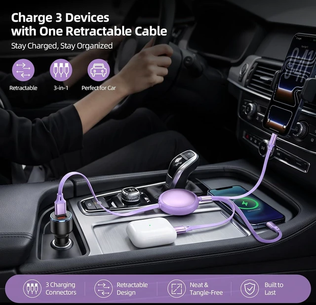 Alt view image 3 of 7 - Multi Charging Cable Retractable Phone Charger for Car Accessories