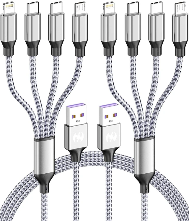 Main image of 4 in 1 Multi Charging Cable 4ft 2 Pack Braided MFi Certified Charger Cable