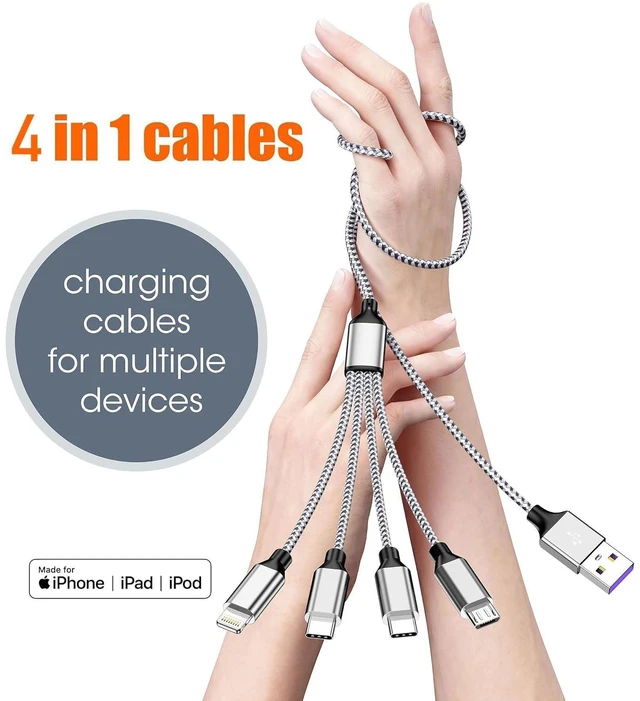 Alt view image 7 of 7 - 4 in 1 Multi Charging Cable 4ft 2 Pack Braided MFi Certified Charger Cable