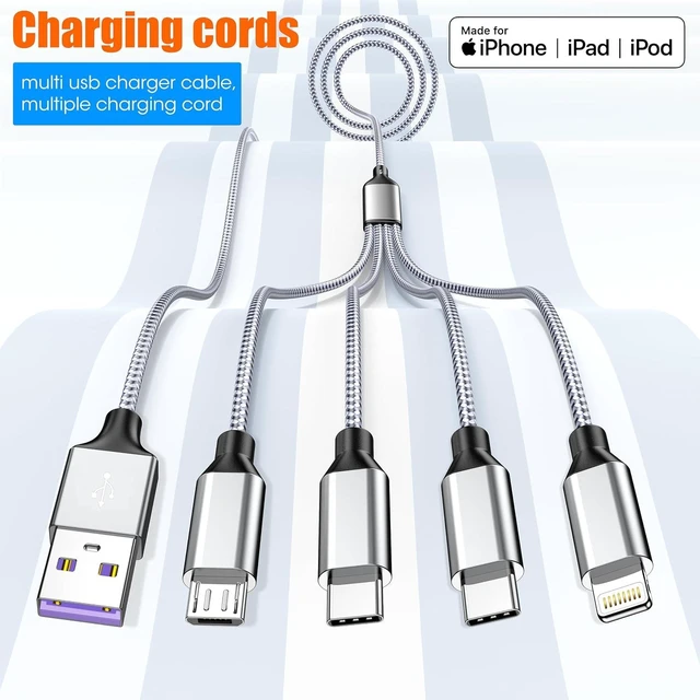 Alt view image 6 of 7 - 4 in 1 Multi Charging Cable 4ft 2 Pack Braided MFi Certified Charger Cable
