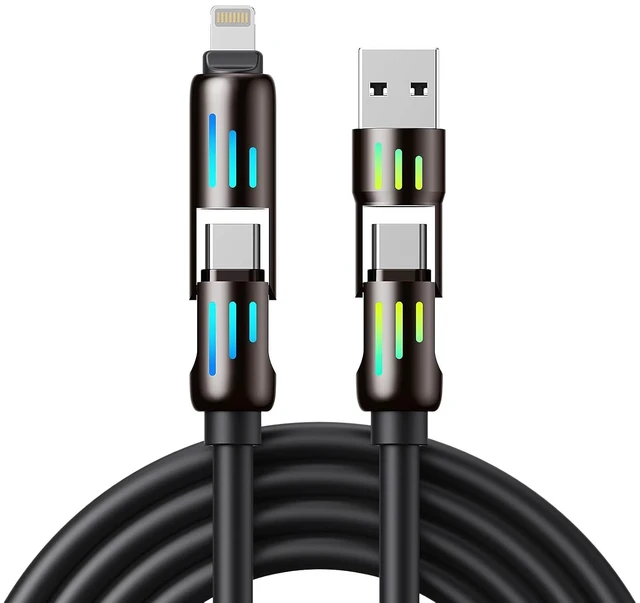 Main image of 4 in 1 Charging Cable MAX 240W 4 in 1 Charging Cable with USB A+Type C Multi Charger for iPhone 16 15 14 13 for Galaxy S25 S24 for MacBook for iPad Tablets 4ft/1.2m