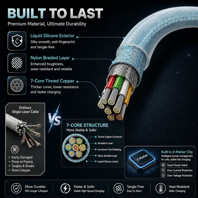 Alt view image 3 of 7 - 4-in-1 USB C Cable 240W Max 6FT 1 Pack