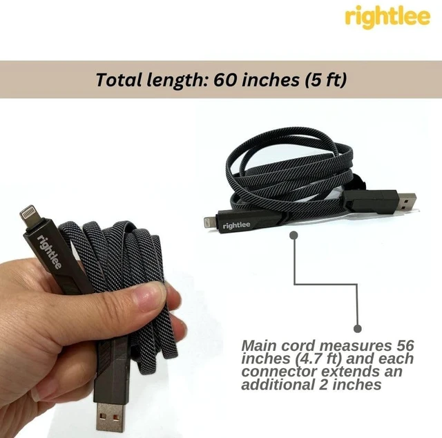 Alt view image 4 of 4 - 4-in-1 Charging Cable 240W with E-Mark USB-A & USB-C Input to iOS & USB-C Output Fast Multi Charger Cord Compatible with iPhone iPad Android & More (5ft)