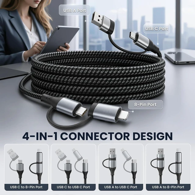 Alt view image 2 of 7 - 4 in 1 Multi Charging Cable USB2.0 Data TransferFast Charging 1m