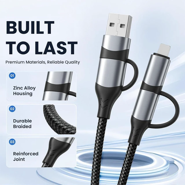 Alt view image 5 of 7 - 4 in 1 Multi Charging Cable USB2.0 Data TransferFast Charging 1m