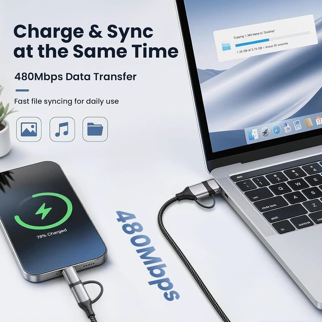 Alt view image 3 of 7 - 4 in 1 Multi Charging Cable USB2.0 Data TransferFast Charging 1m