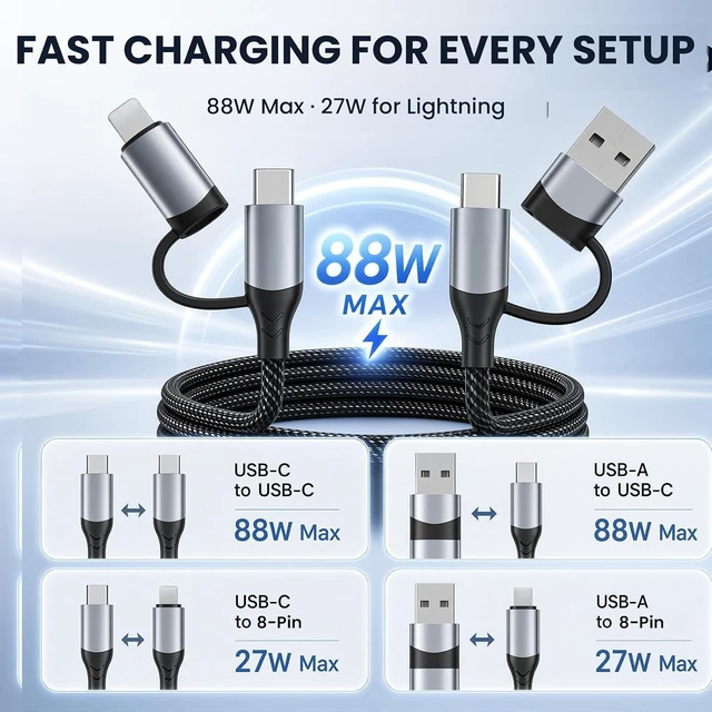 Alt view image 7 of 7 - 4 in 1 Multi Charging Cable USB2.0 Data TransferFast Charging 1m