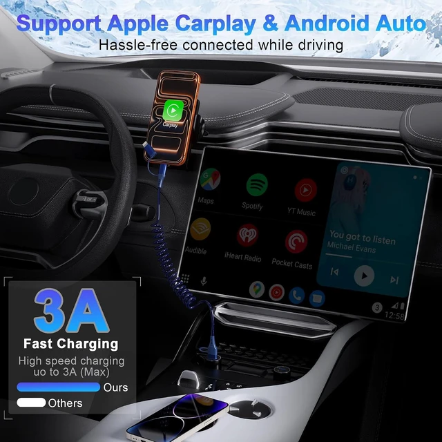 Alt view image 3 of 7 - 4-in-1 Car CarPlay Cable 6ft for iPhone Charger Cable USB C and Lightning Cable 2-in-1 Coiled Multi Fast Charging Cable for iPhone 18/17/16/15/14/13 iPad Supports CarPlay & Android Auto Blue