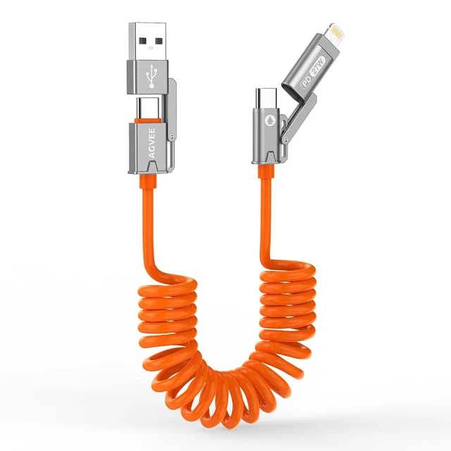Main image of 5ft 4-in-1 Coiled Multi Charging Charger Data Transfer Cable