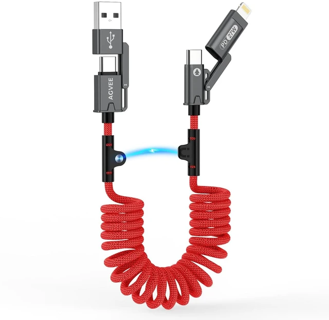 Main image of 5ft 4-in-1 Coiled Multi Charging Charger Data Sync Cable