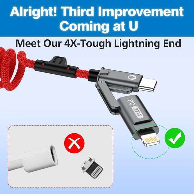 Alt view image 4 of 7 - 5ft 4-in-1 Coiled Multi Charging Charger Data Sync Cable