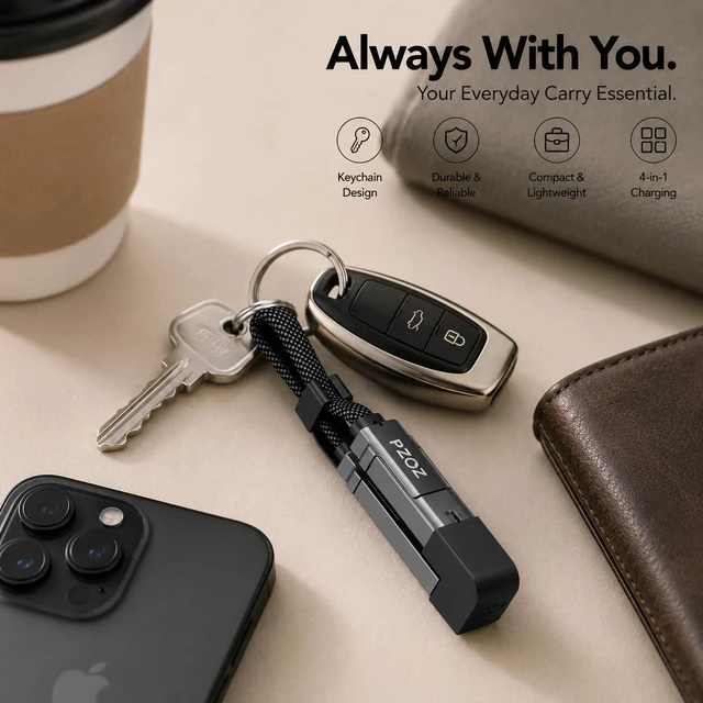 Alt view image 6 of 6 - PZOZ 4-in-1 Keychain Charging Cable 60W Fast Charging with LED Display