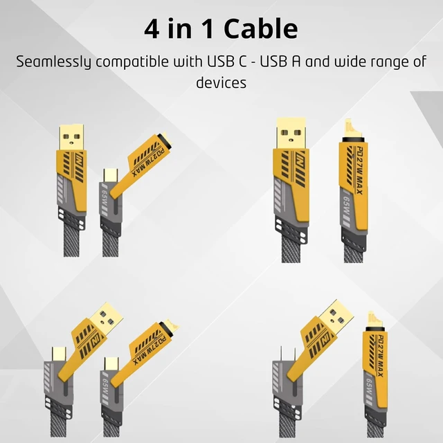 Alt view image 3 of 7 - 4-in-1 USB C Cable 6FT 60W Fast Charging Cord Multiple Ports Charger Adapter with USB C/USB A Port Compatible with iPhone16/15/14/13/12/Pro/ Multi Charging Cable