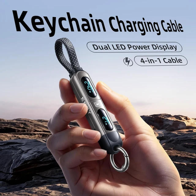 Alt view image 2 of 7 - 4-in-1 240W Keychain Charging Cable Dual Display for iPhone 18