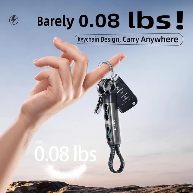 Alt view image 5 of 7 - 4-in-1 240W Keychain Charging Cable Dual Display for iPhone 18