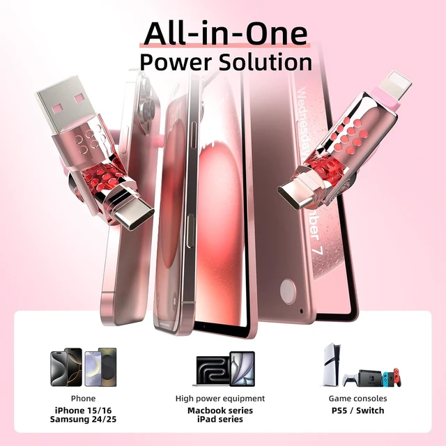 Alt view image 2 of 6 - 4-in-1 Fast Charging Cable 6.6FT Pink