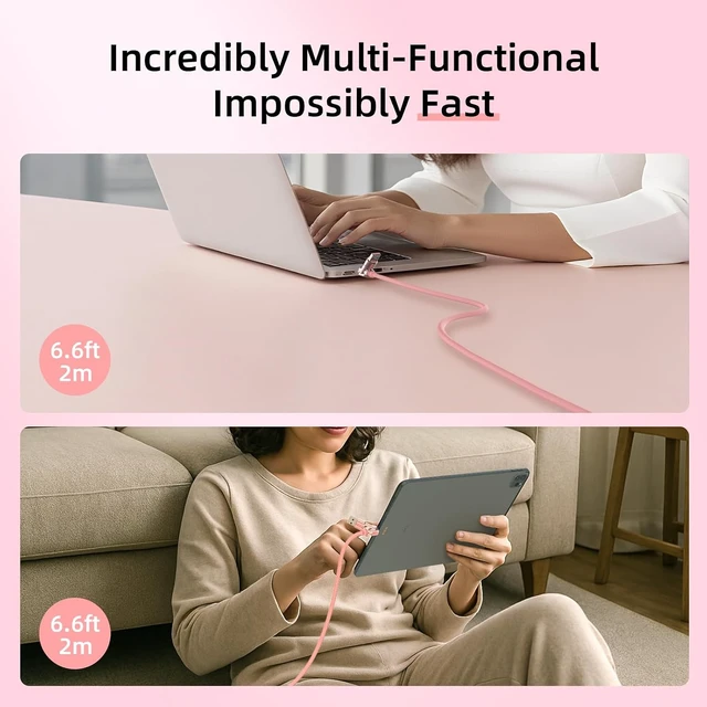 Alt view image 4 of 6 - 4-in-1 Fast Charging Cable 6.6FT Pink