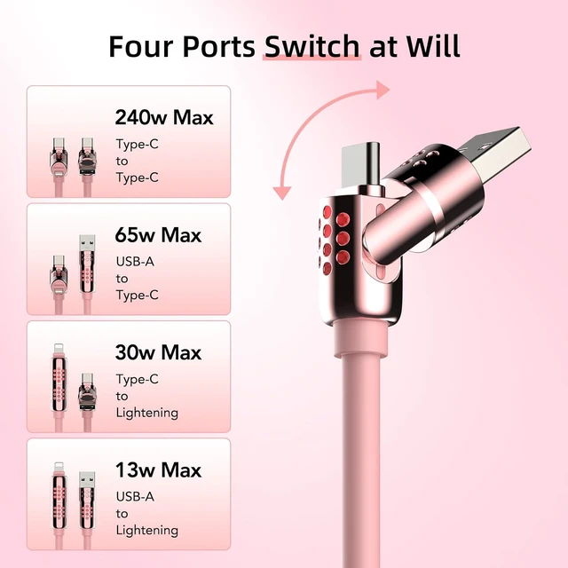 Alt view image 6 of 6 - 4-in-1 Fast Charging Cable 6.6FT Pink