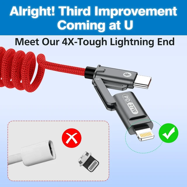 Alt view image 4 of 7 - 3ft 4-in-1 Coiled Multi Charging Charger Data Transfer Cable